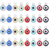 SUPERFINDINGS About 64pcs 8 Colors Flat Round with Evil Eye Charms Handmade Lampwork Charms with 304 Stainless Steel Findings for Jewellery Making