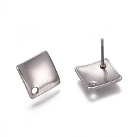 Honeyhandy 304 Stainless Steel Stud Earring Findings, Rhombus, Stainless Steel Color, 13.5x13.5x2mm, Side Length: 10x10mm, Hole: 1.5mm, Pin: 0.8mm