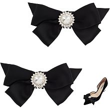 AHANDMAKER 1 Pair Bowkont Crystal Rhinestone Shoe Buckle, Detachable Bow Shoe Clips, Elegant Polyester Rhinestones Decorations Charms for High Heel Dress Hat Wedding Party Bridal Shoe, Black