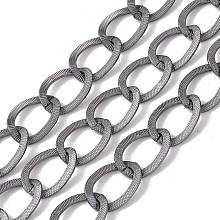 Honeyhandy Oval Oxidation Aluminum Curb Chains, Texture, Unwelded, with Spool, Platinum, Link: 24.5x18.5x1mm, about 10m/roll