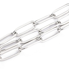 Honeyhandy 304 Stainless Steel Paperclip Chains, Drawn Elongated Cable Chains, Soldered, with Spool, Stainless Steel Color, 12x4x1mm, 32.8 Feet(10m)/roll