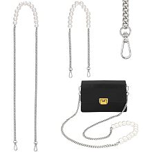 WADORN 2pcs Pearl Bead Purse Chain Strap, 24 Inch Large Imitation Pearl Handbag Chain 47.6 Inch Replacement Crossbody Shoulder Chain Strap Lady's Bag Chain Accessories for Clutch Evening Bag, Platinum