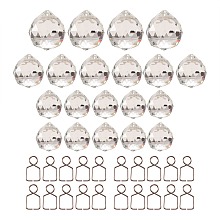 Honeyhandy Teardrop Transparent K9 Glass Pendants, Crystal Ball Prism Hanging Pendants, for Windows, Feng Shui, with 304 Stainless Steel Chandelier Connectors Clips Pins, Stainless Steel Color, Transparent K9 Glass Pendants: 34pcs/box