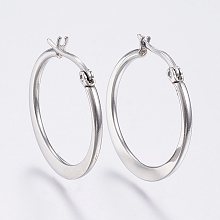 Honeyhandy 304 Stainless Steel Hoop Earrings, Hypoallergenic Earrings, Stainless Steel Color, 24~26x2mm, Pin: 0.7x1mm