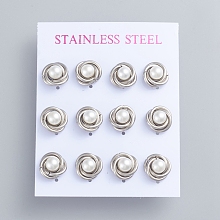 Honeyhandy 304 Stainless Steel Stud Earrings, Love Knot Earrings, with Plastic Imitation Pearl Beads and Ear Nuts, Stainless Steel Color, 11mm, Pin: 0.7mm, 6pairs/card