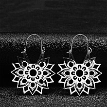 Honeyhandy Non-Tarnish 304 Stainless Steel Hollow Flower Hoop Earrings, Bohemia Earrings, Stainless Steel Color, 46x34mm