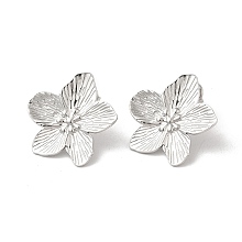 Honeyhandy Non-Tarnish 304 Stainless Steel Stud Earrings, Flower, Stainless Steel Color, 25x25mm