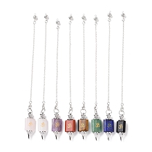 Honeyhandy Mixed Gemstone Dowsing Pendulum Big Pendants, with Platinum Plated Brass Findings, Cadmium Free & Lead Free, 242mm, Hole: 2.5mm