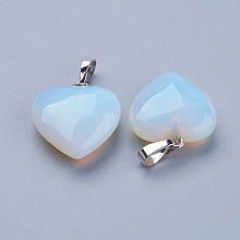 Honeyhandy Opalite Pendants, with Brass Findings, Heart, Platinum, 23x20x7~9mm, Hole: 5x8mm