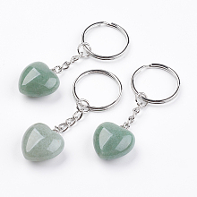 Honeyhandy Natural Green Aventurine Keychain, with Platinum Iron Findings, Heart, 72mm