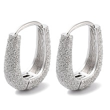 Brass Textured Hoop Earrings, Real Platinum Plated, 16x6mm