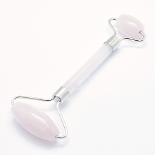 ARRICRAFT Natural Rose Quartz Brass Face Massager, Facial Rollers, 142~150x54~58x19~22mm