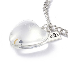 Honeyhandy Dandelion Seed Wish Necklace for Teen Girl Women Gift, Transparent Heart Glass Pendant Necklace, with Iron Chain, Clear, 24.41 inch(62cm)