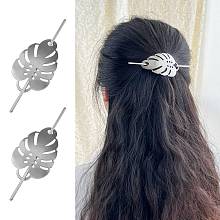 Honeyhandy Alloy Hair Sticks, Hollow Hair Ponytail Holder, for DIY Hair Stick Accessories, Monstera Leaf, Platinum, 126x2.5mm