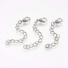 Honeyhandy Iron Chain Extender, with Alloy Lobster Claw Clasps, Rack Plating, Platinum, 60~68x3.5mm, Clasp: 12x7x3mm