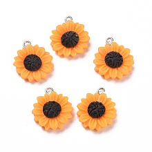 Honeyhandy Opaque Resin Pendants, with Platinum Tone Iron Loops, Daisy Flower, Orange, 21x19x6mm, Hole: 2mm