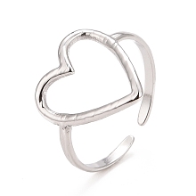 Honeyhandy 304 Stainless Steel Open Heart Cuff Ring for Women, Stainless Steel Color, US Size 6 1/2(16.9mm)