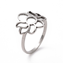 Honeyhandy 201 Stainless Steel Flower Finger Ring, Hollow Wide Ring for Women, Stainless Steel Color, US Size 6 1/2(16.9mm)