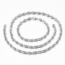 Honeyhandy Tarnish Resistant 304 Stainless Steel Jewelry Sets, Coffee Bean Chain Necklaces and Bracelets, with Lobster Claw Clasps, Oval, Stainless Steel Color, 23.6 inch(60cm)