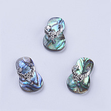 Honeyhandy Abalone Shell/Paua Shell Pendants, with Platinum Tone Brass Bail, Slipper, 22x12.5x8mm