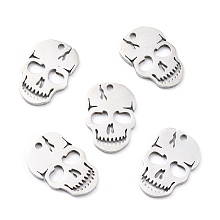 Honeyhandy 304 Stainless Steel Charms, Laser Cut, Manual Polishing, Skull, Stainless Steel Color, 15x10x1mm, Hole: 1.2mm