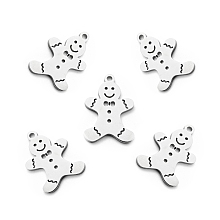 Honeyhandy 201 Stainless Steel Pendants, Christmas Theme, Gingerbread Man, Stainless Steel Color, 19x13x1mm, Hole: 1.5mm