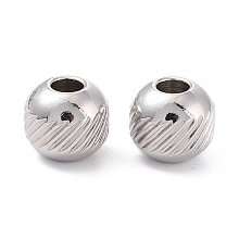 Honeyhandy 201 Stainless Steel Beads, Round with Twill, Stainless Steel Color, 8x7mm, Hole: 2.5mm