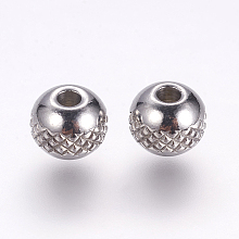 Honeyhandy 304 Stainless Steel Beads, Round with Corrugated, Stainless Steel Color, 8x7mm, Hole: 2.5mm