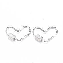 Honeyhandy 304 Stainless Steel Screw Carabiner Lock Charms, for Necklaces Making, Heart, Stainless Steel Color, 13x20x1mm, Screw: 5.2x4mm.