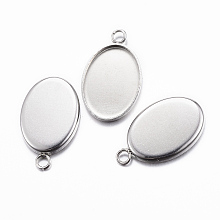 Honeyhandy 304 Stainless Steel Pendant Cabochon Settings, Plain Edge Bezel Cups, Oval, Stainless Steel Color, Tray: 14x10mm, 17.5x11x1.5mm, Hole: 2mm