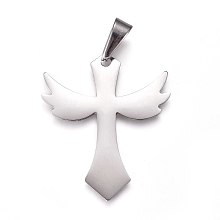 Honeyhandy 304 Stainless Steel Pendants, Cross, Stainless Steel Color, 38x32x1.5mm, Hole: 10x4.5mm