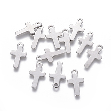 Honeyhandy 201 Stainless Steel Tiny Cross Charms, Stainless Steel Color, 14.5x8x0.7mm, Hole: 1.5mm