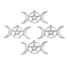 Honeyhandy 201 Stainless Steel Pendants, Star & Moon, Stainless Steel Color, 19x35x1mm, Hole: 1.2mm