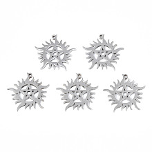 304 Stainless Steel Pendants, Sun with Star, Stainless Steel Color, 25x25x1.5mm, Hole: 1.5mm