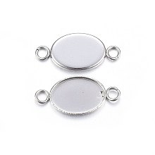 Honeyhandy 304 Stainless Steel Cabochon Connector Settings, Plain Edge Bezel Cups, Oval, Stainless Steel Color, 23x11x1.5mm, Hole: 2.5mm, Inner Diameter: 14x10mm