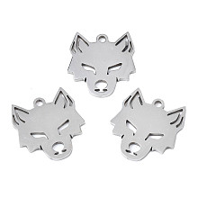 Honeyhandy 201 Stainless Steel Pendants, Laser Cut, Wolf Head, Stainless Steel Color, 16x15x1mm, Hole: 1.4mm