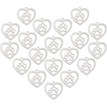 UNICRAFTALE 20pcs 201 Stainless Steel Pendants Heart with Dog Paw Prints Charms Small Hole Pendants for Women Necklaces Jewelry Making 15x15.5x1mm, Hole 1.2mm