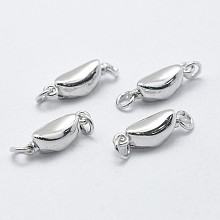 Honeyhandy 925 Sterling Silver Box Clasps, Carved 925, Oval, Platinum, 12.5x5x4mm, Hole: 2mm