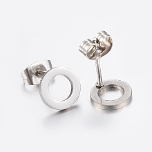 Honeyhandy 304 Stainless Steel Ear Studs, Flat Round, Stainless Steel Color, 8x1mm, Pin: 0.8mm