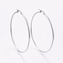 Honeyhandy 304 Stainless Steel Big Hoop Earrings, Hypoallergenic Earrings, Stainless Steel Color, 12 Gauge, 64~66x2mm, Pin: 0.7x1mm