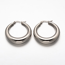 Honeyhandy Ring 304 Stainless Steel Hoop Earrings, Hypoallergenic Earrings, Stainless Steel Color, 39.5x38x9mm, Pin: 1x0.5mm