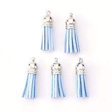 Honeyhandy Faux Suede Tassel Pendant Decorations, with CCB Plastic Cord Ends, Platinum, 33~35x10mm, Hole: 2.5mm