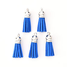 Honeyhandy Faux Suede Tassel Pendant Decorations, with CCB Plastic Cord Ends, Platinum, 33~35x10mm, Hole: 2.5mm