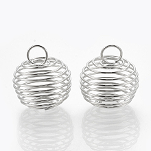 Honeyhandy Hollow Lantern Iron Wire Bead Cage Pendants, Spiral Bead Cage, Platinum, 21x19.5mm, Hole: 5.5mm