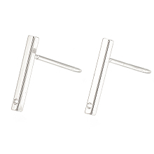 Honeyhandy Brass Stud Earring Findings, with Loop, Rectangle, Nickel Free, Real Platinum Plated, 12.5x1.5mm, Hole: 0.8mm, pin: 0.7mm