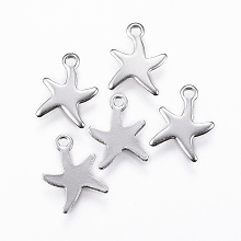 Honeyhandy 304 Stainless Steel Charms, Starfish/Sea Stars, Stainless Steel Color, 11.5x8.5x0.8mm, Hole: 1.4mm