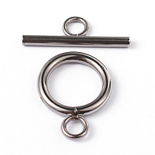 Honeyhandy 304 Stainless Steel Ring Toggle Clasps, Stainless Steel Color, Ring: 19x14x2mm, Bar: 20x7x2mm, Hole: 3mm