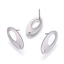 Honeyhandy 304 Stainless Steel Stud Earring Findings, Oval, Stainless Steel Color, 22x11mm, Hole: 1.6mm, Pin: 0.7mm