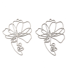 Honeyhandy Non-Tarnish 201 Stainless Steel Pendants, Laser Cut, Flower Charm, Stainless Steel Color, 44x34x1mm, Hole: 1.8mm