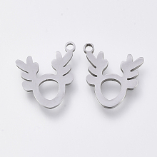 Honeyhandy 201 Stainless Steel Charms, Laser Cut Pendants, Elk Christmas Reindeer/Stag, Stainless Steel Color, 14x13x1mm, Hole: 1.2mm